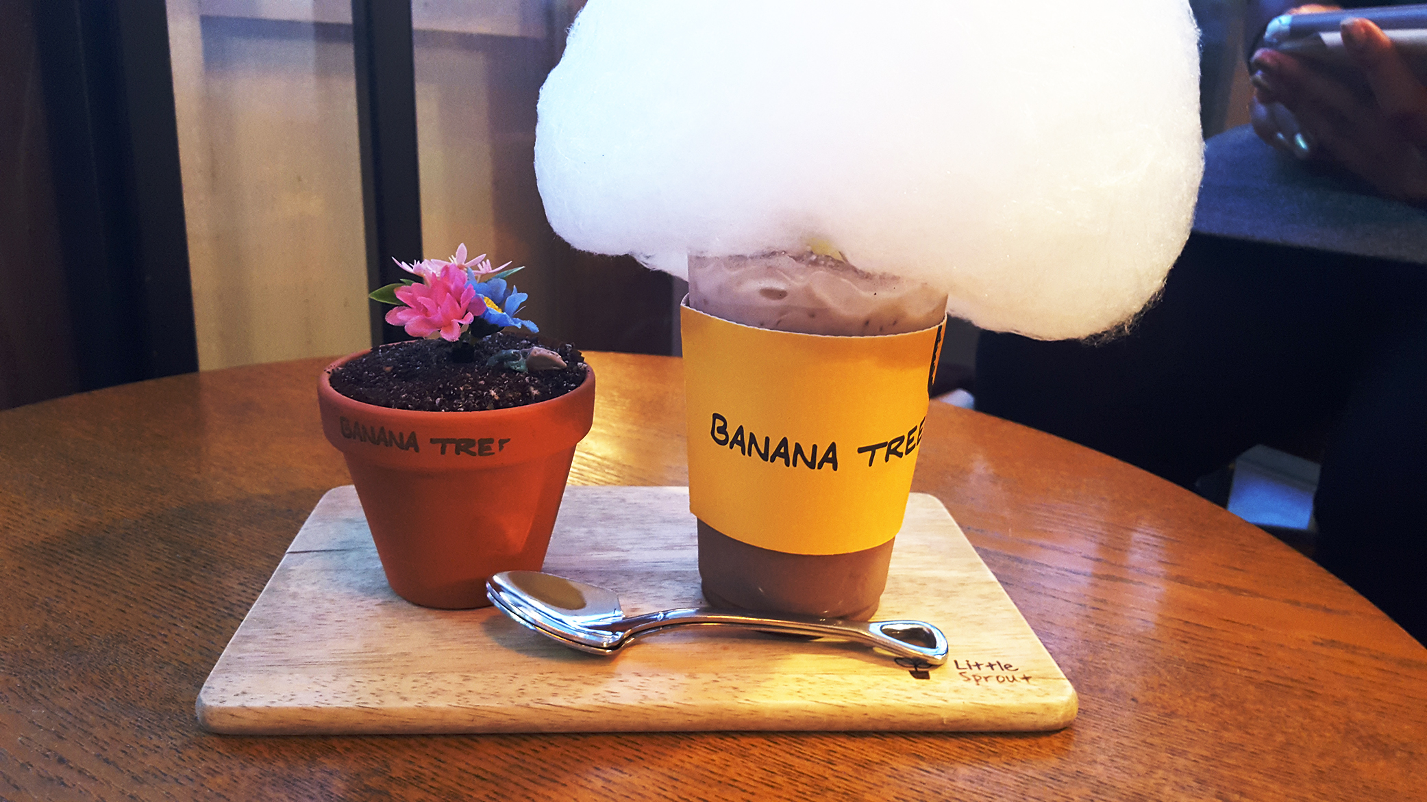 Cotton candy latte and banana pudding flower pot